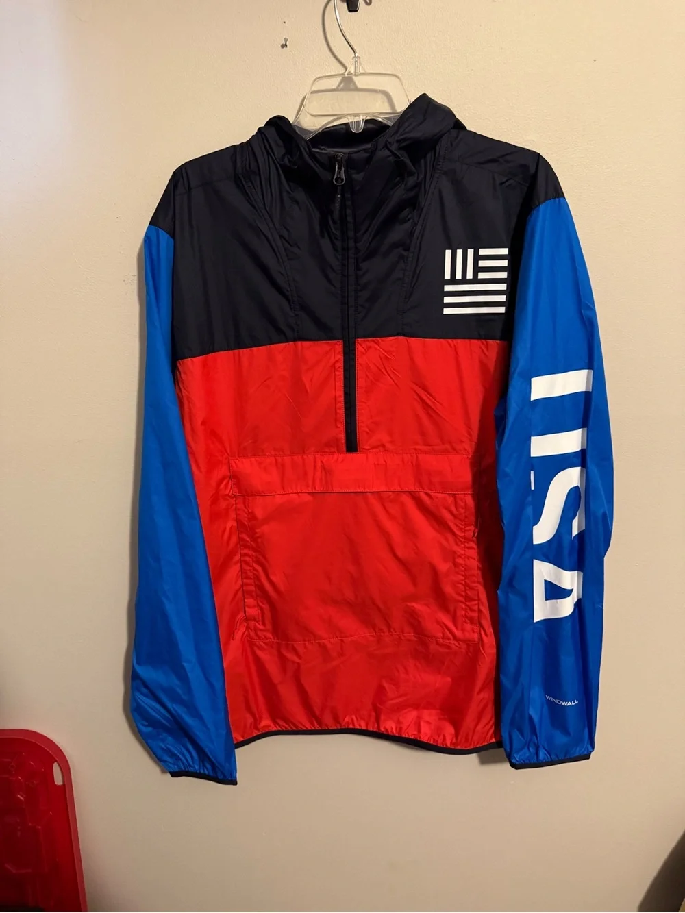 The North Face Red, Blue and Black Colorblock Pullover Windbreaker